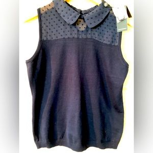NWT ADRIANNA PAPELL szM sweater/tank Peter Pan collar sheer yoke, body viscose